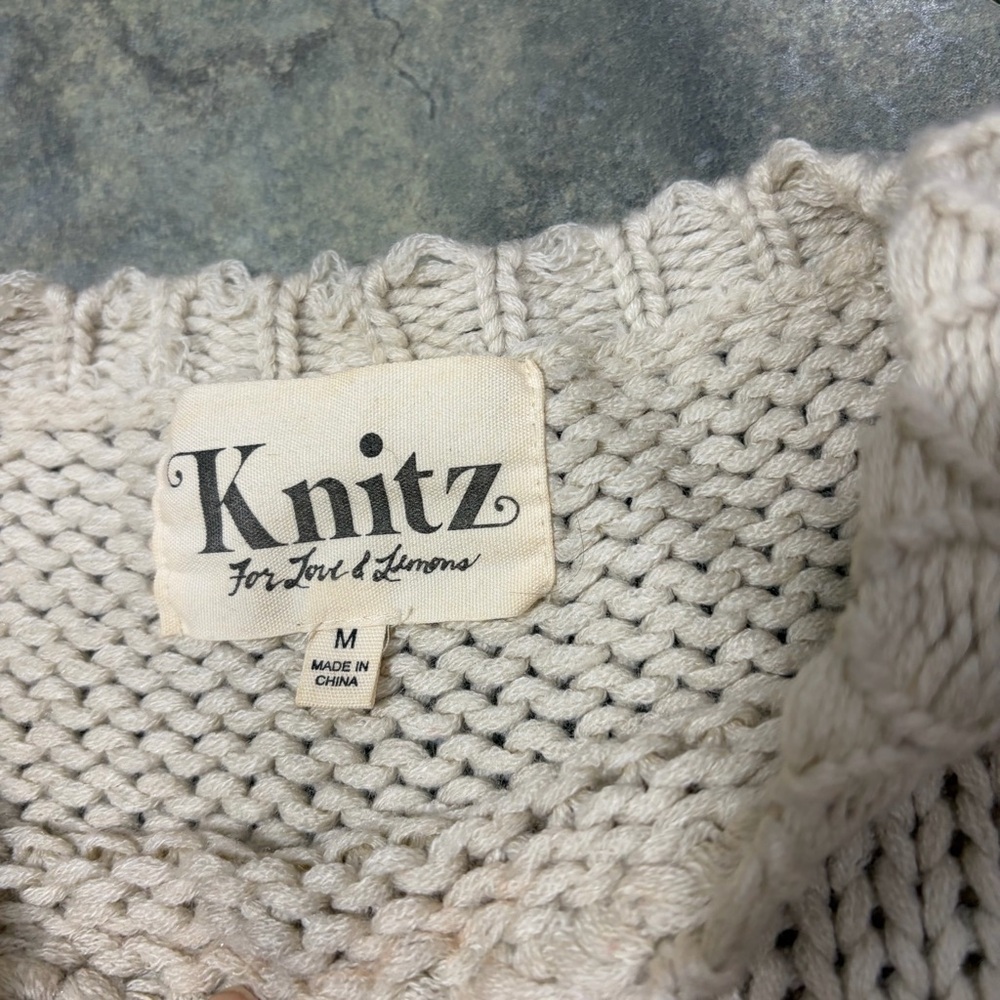 For Love & Lemons Knitz Denver Fringe Crop Sweater Sz M Boho Whimsical Grunge - Picture 7 of 13